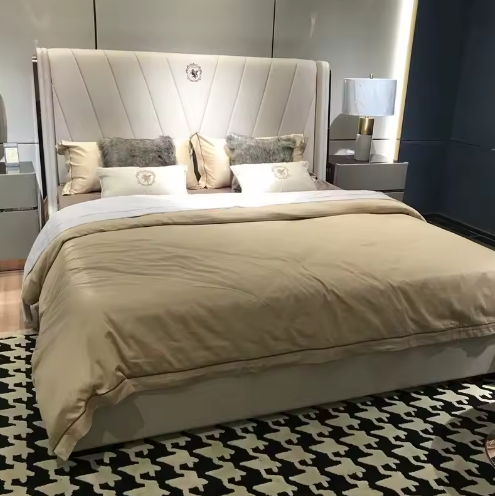 Light Luxury Modern Minimalist Double Princess Ins Style Leather Soft Bed Frame Bedroom Furniture Set